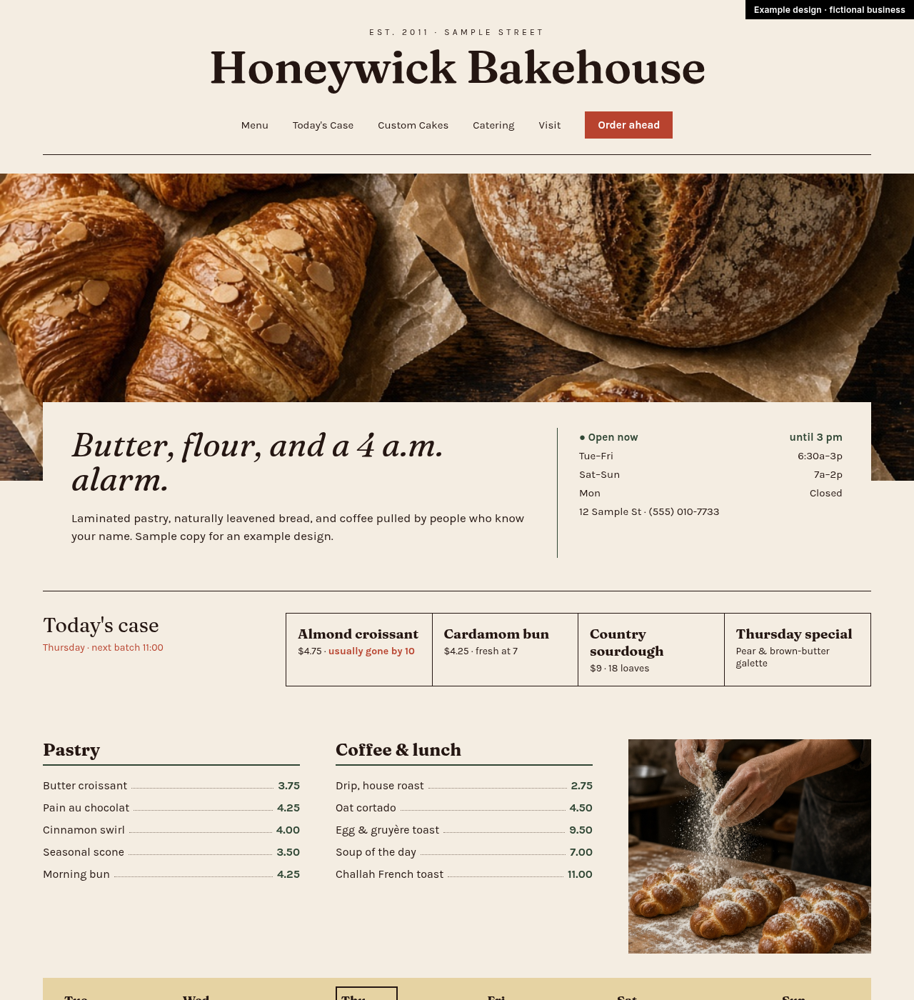 Example design for a fictional business: Honeywick Bakehouse